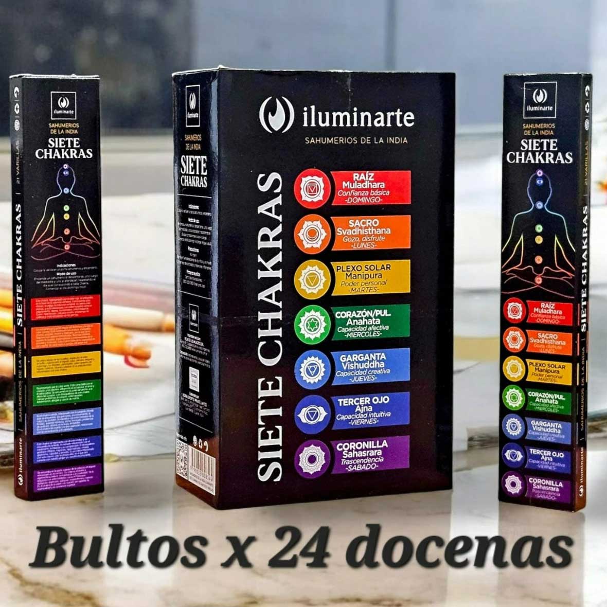 Sahumerios Siete Chakras<br/> Bulto x 24 Docenas (7x3)